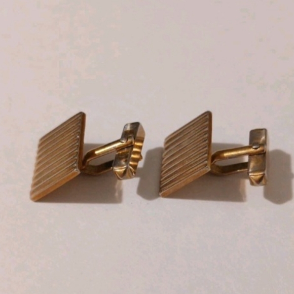 SWANK Other - VTG Swank Gold Tone Engine Turned Ribbed Rectangular Cufflinks MCM Retro Formal